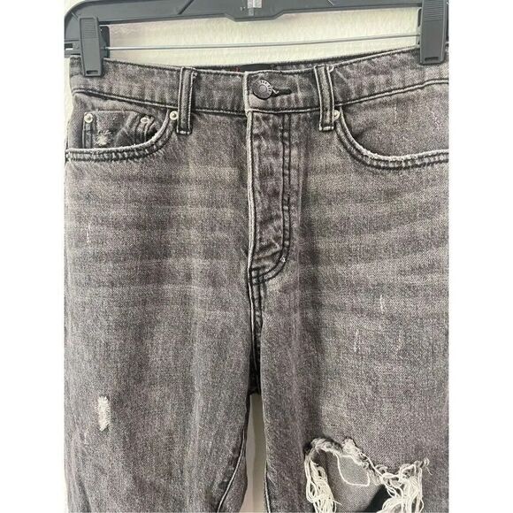 BDG Urban Outfitters High Waisted Slim Straight Jean Distressed in Washed Black. - Picture 8 of 13